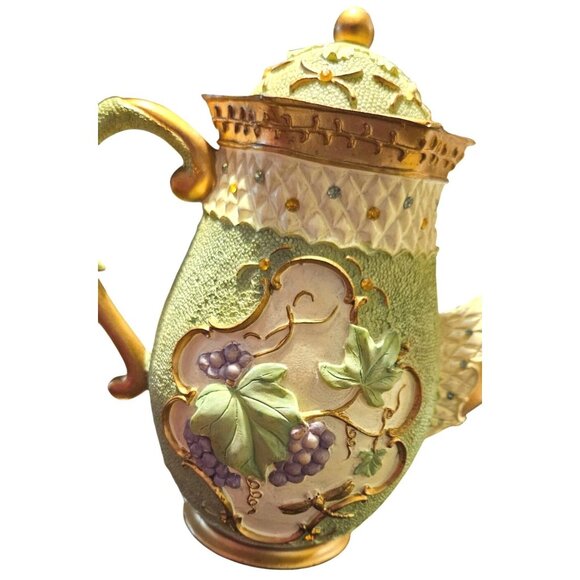 Tea Pot Kitchen Creations Ceramic Grapes Basket & Green Teapot Candle Holder - Picture 14 of 16